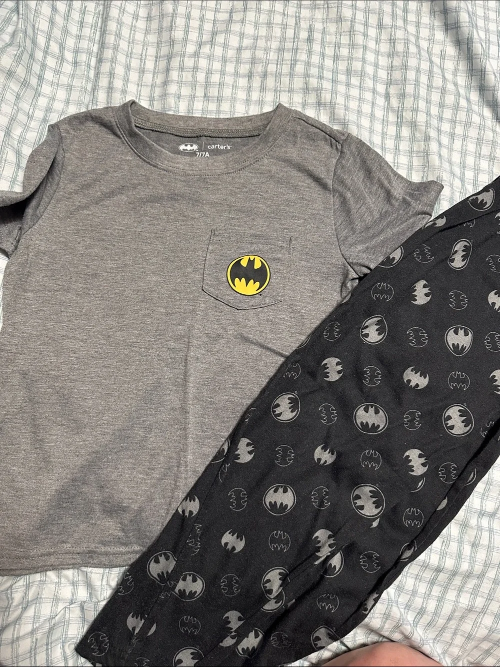 Carter's Gray & Black Batman Pocket Pajama Set with Yellow Logo